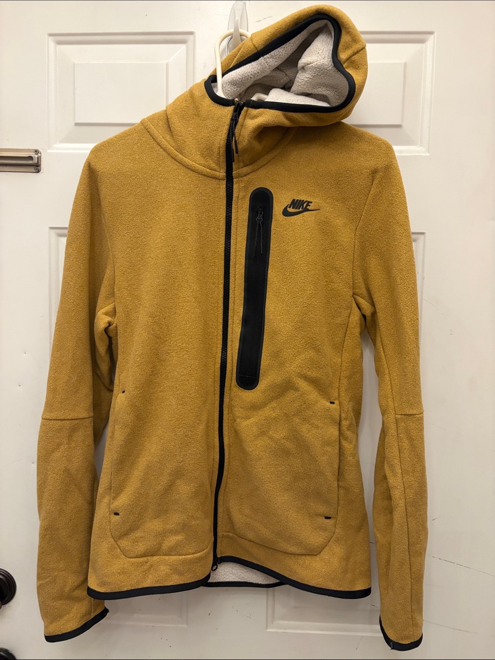 Nike Men’s Hooded Fleece Jacket in Mustard Yellow with Black Trim